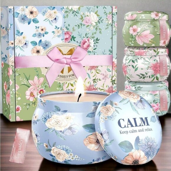 Scented Soy Candles Gift Set Aromatherapy Lavender Lemon Bergamot Jasmine Rose - Picture 2 of 7